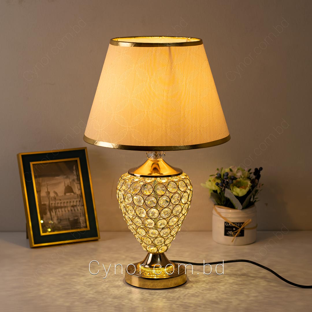 Metal Body Golden Color Crystal Stone Design Double LED Table Lamp